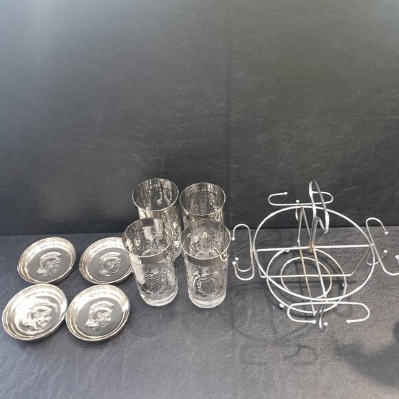 Retro Kimiko Guardian silver " Coat of Arms " Caddy with Glasses and Coasters - Picture 10 of 12